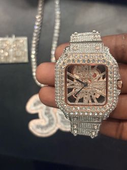Cartier Santos Skeleton Iced Out Watch
