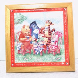 Disney Simply Pooh Eeyore Tigger Piglet 7x7 Wood Frame Trivet Wall Hanger