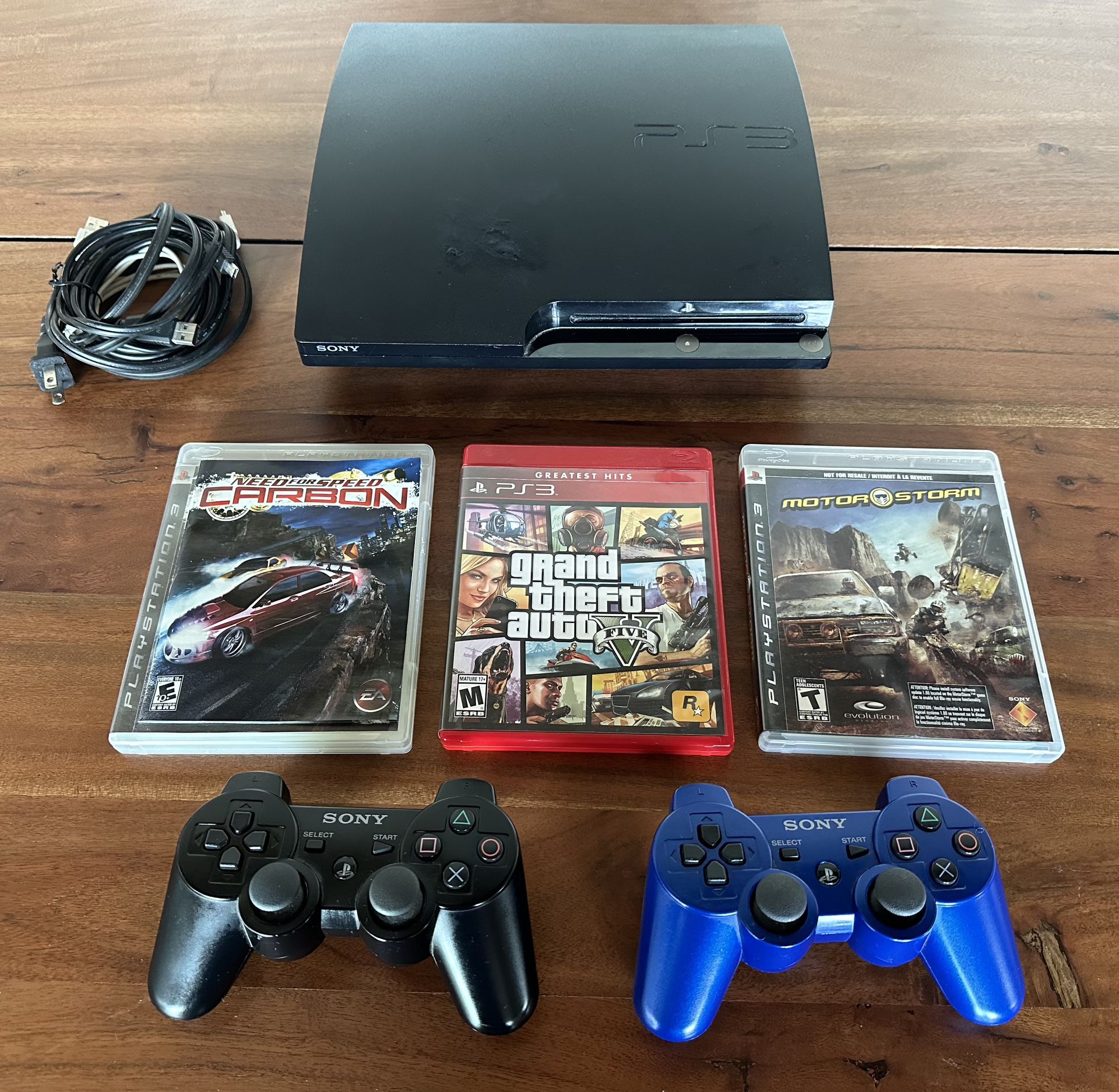 PS3 Console 2 Controllers - 3 Games 