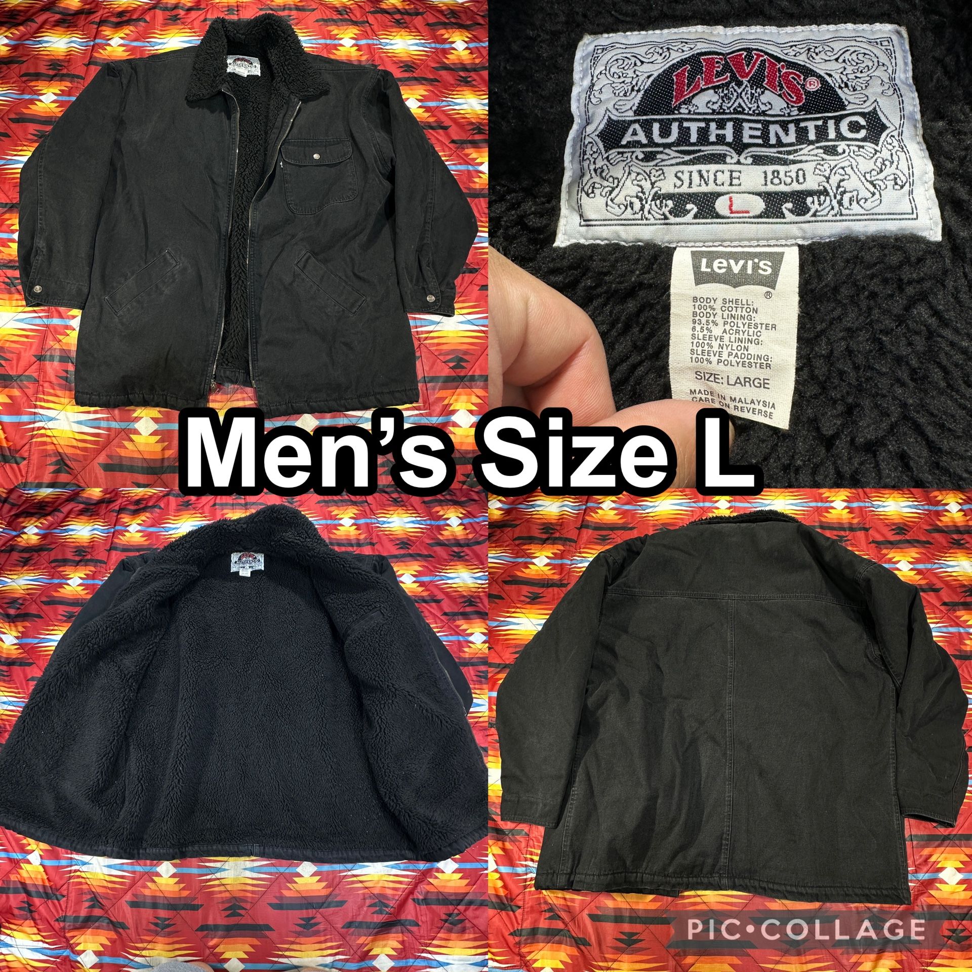 Vintage Levis Jacket Men’s Size Large Black Sherpa Lined Long Barn Worker Coat