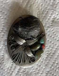 Native American Silver Belt Buckle with Stones