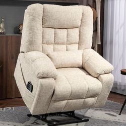 Cream Ultimate Comfort 4-Motor Chenille Power Lift Recliner with Massage and Heat