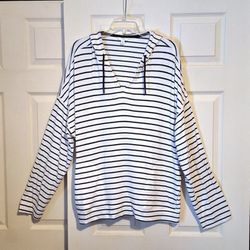 Jersey knit hoodie shirt, white with black stripes, Sz. XXL (2XL)