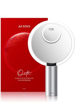 AMIRO 9" Lighted Makeup Mirror with Smart Sensor and Touch Control, 3 Colors and 6 Brightness Levels, Rechargeable and Cordless, Memory Function, Free