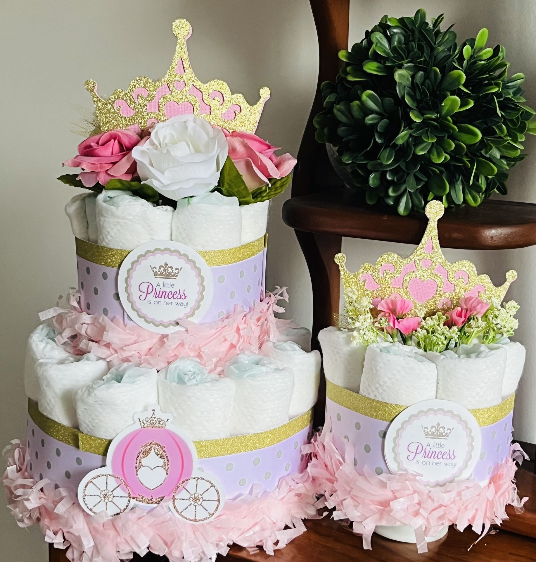 PINK GOLD PRINCESS TIARA diaper cake gift pink girl