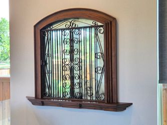 Iron gate / distressed mirror / repurposed wood /framed wall piece