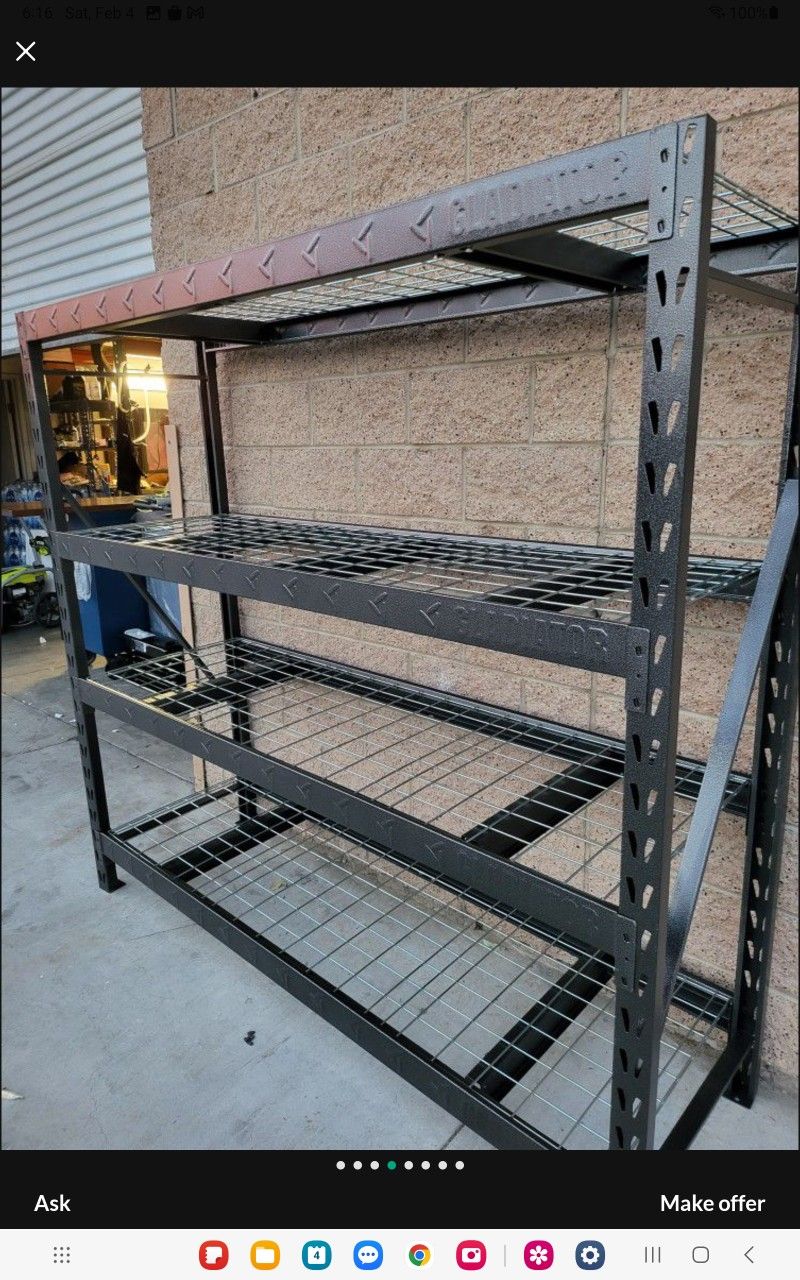 GLADIATOR 4-TIER WELDED STEEL GARAGE STORAGE SHELVING UNTIL 87"IN W X 72"IN H X 24"IN D