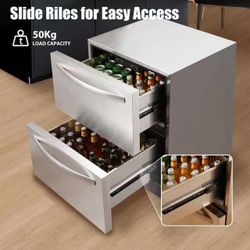 Brand New Indoor & Outdoor  Beverage Refrigerator –  Double Drawer Stainless Steel Fridge