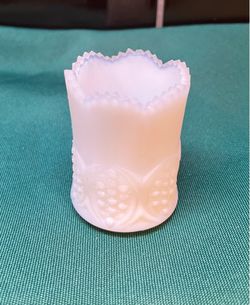 Vintage Guernsey milk glass button and panel design toothpick holder