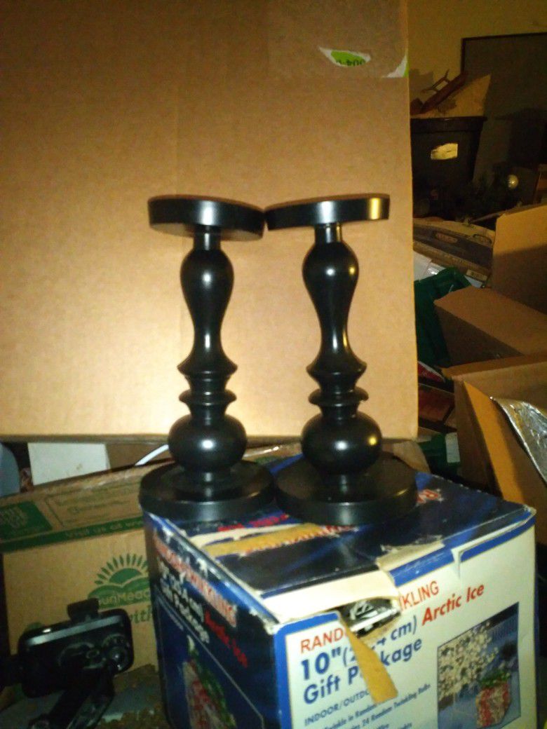 Set Of 2 Black Candle Holders 
