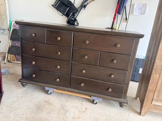 Dark Brown Wood Dresser with 9 Drawers