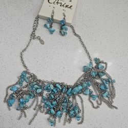 Fashion Turquoise Necklace And Earrings Set 