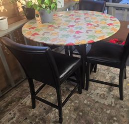 Round Glass Dining Table + 3 Chairs