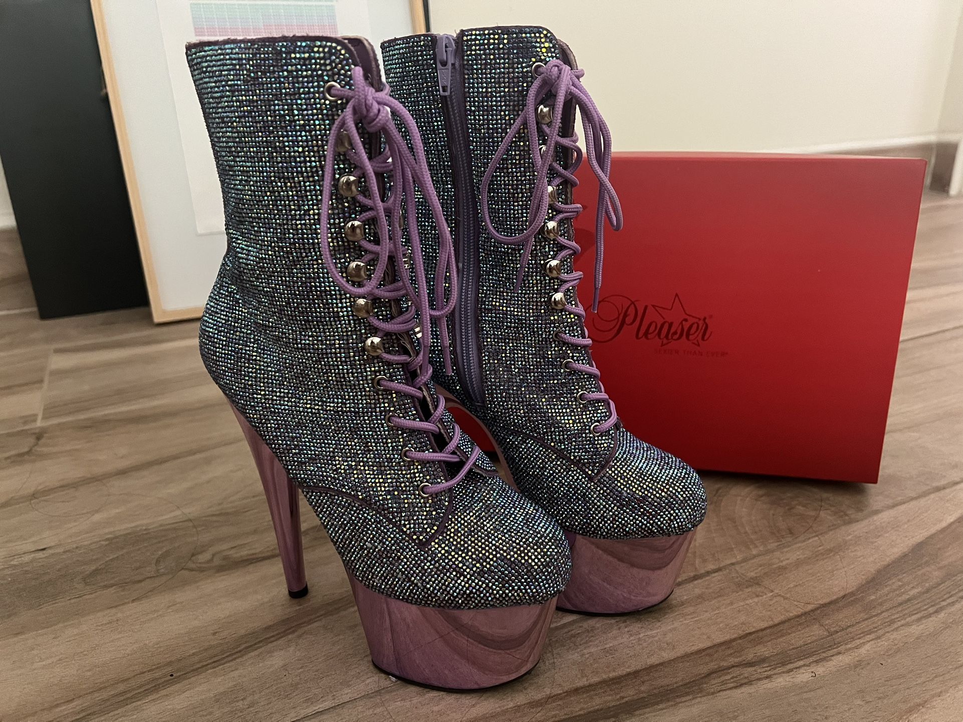 stripper Heels Pleasers 1020 Adore Lavender Chrome