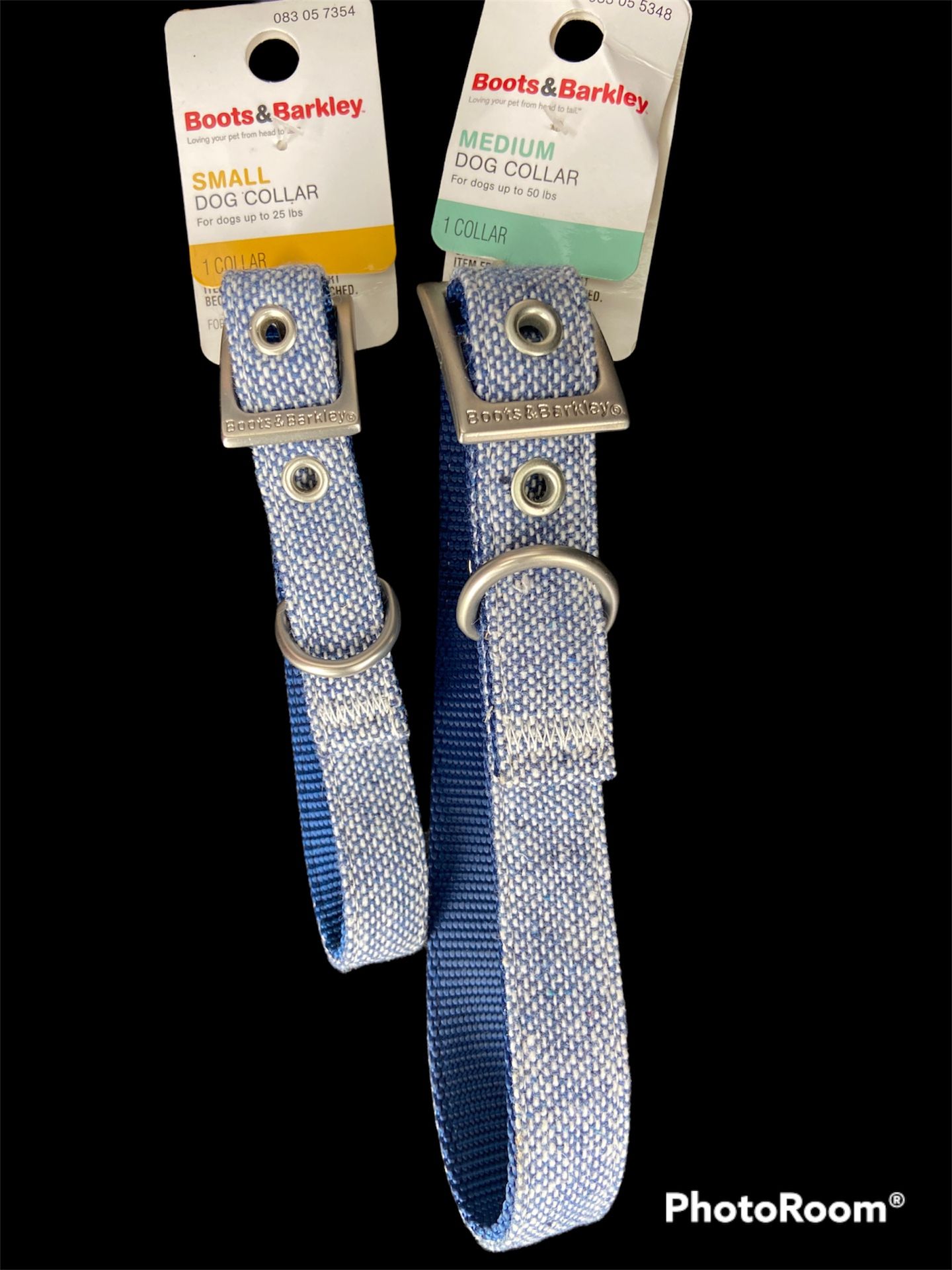 Metal Buckle Adjustable Dog Collar (Sizes S & M)- Blue Tweed - Boots & Barkley- $5 EACH
