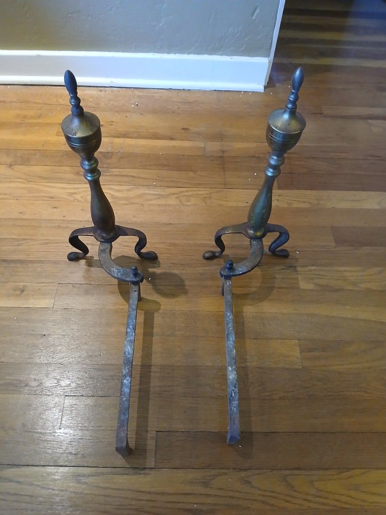 Antique Brass Fireplace Holders