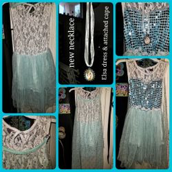 Frozen Elsa dress with detachable sheer glitter ice looking cape