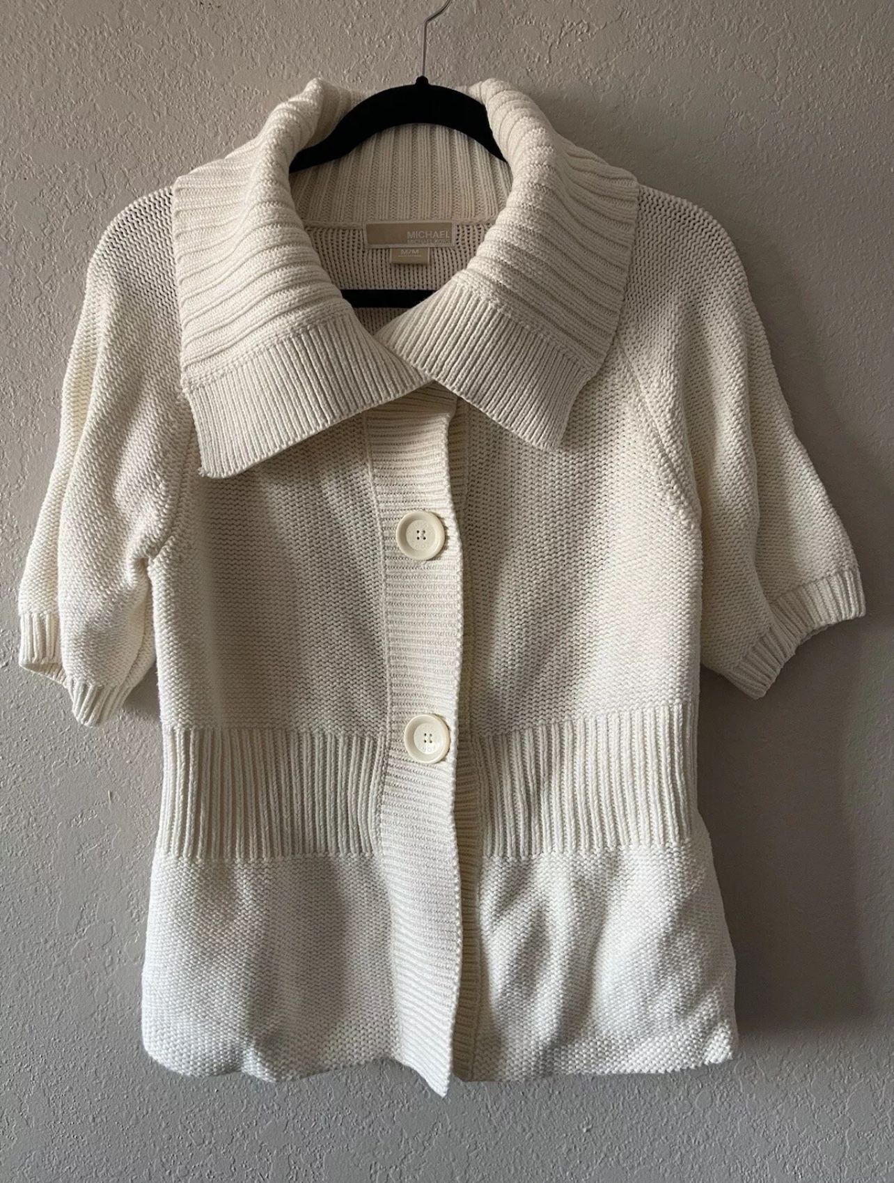 Michael Kors, Women’s Cream Knitted Shortsleeved Button Sweater/cardigan, Size M