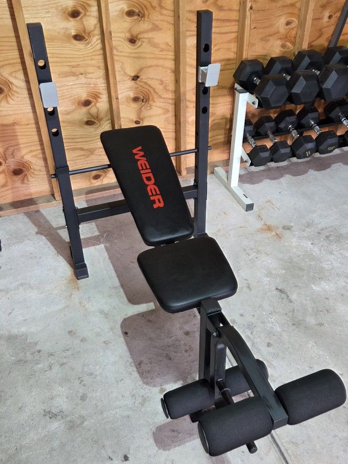 Bench with bar and weights