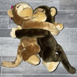 Dakin 1975 Hugging Love Monkeys Holding Hands Vintage Plush Animal Bears