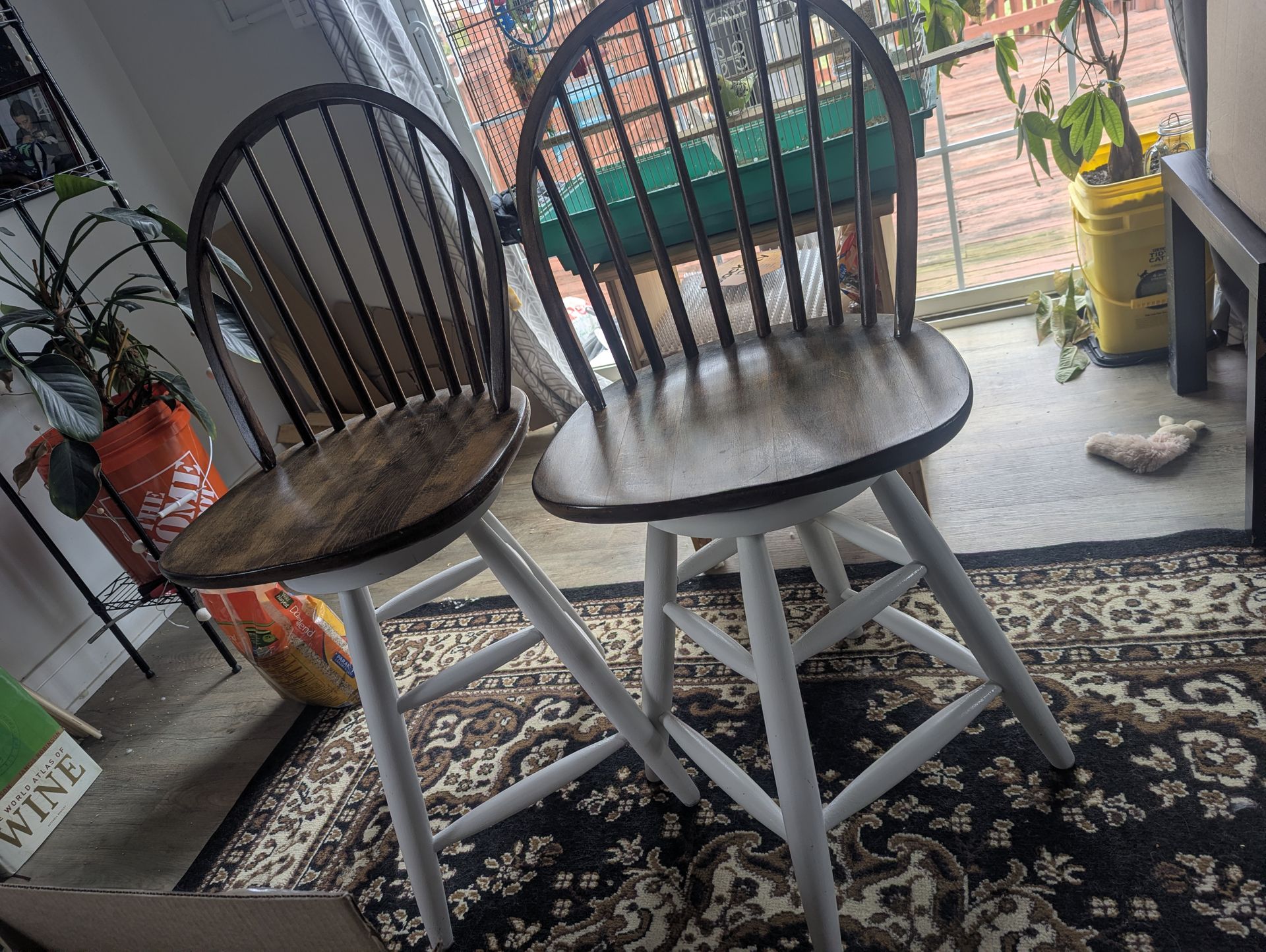2 wooden swivel chairs - $20