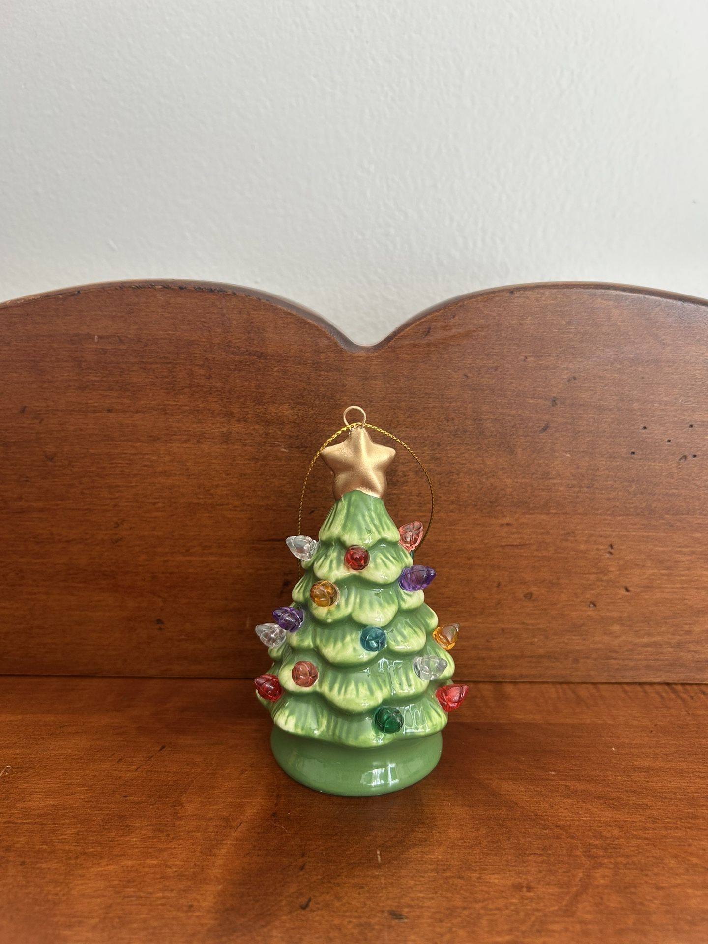 Green Vintage Retro Inspired Mini Ceramic Christmas Tree Ornament about 4.25” tall