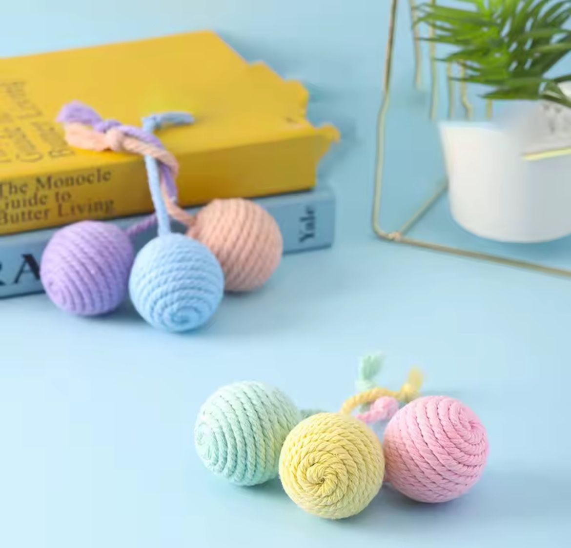 Cat Colorful Cotton Rope, Weave Ball Teaser Play Chewing Scratch Catch Toy, 1 pc