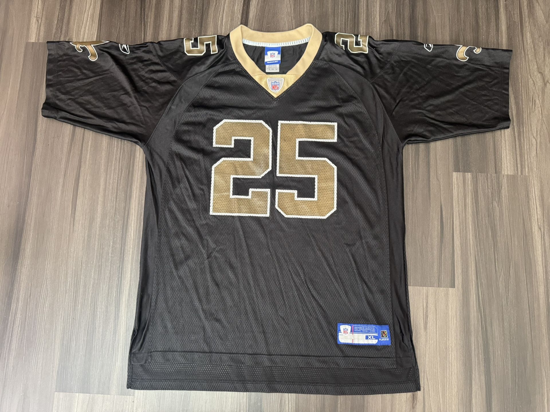 New Orleans Saints REGGIE BUSH #25 Reebok On Field NFL Mens XL Black Mesh Jersey