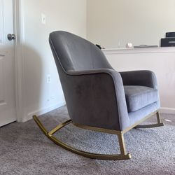 Glam Velvet Rocking Chair, Grey/Satin Brass