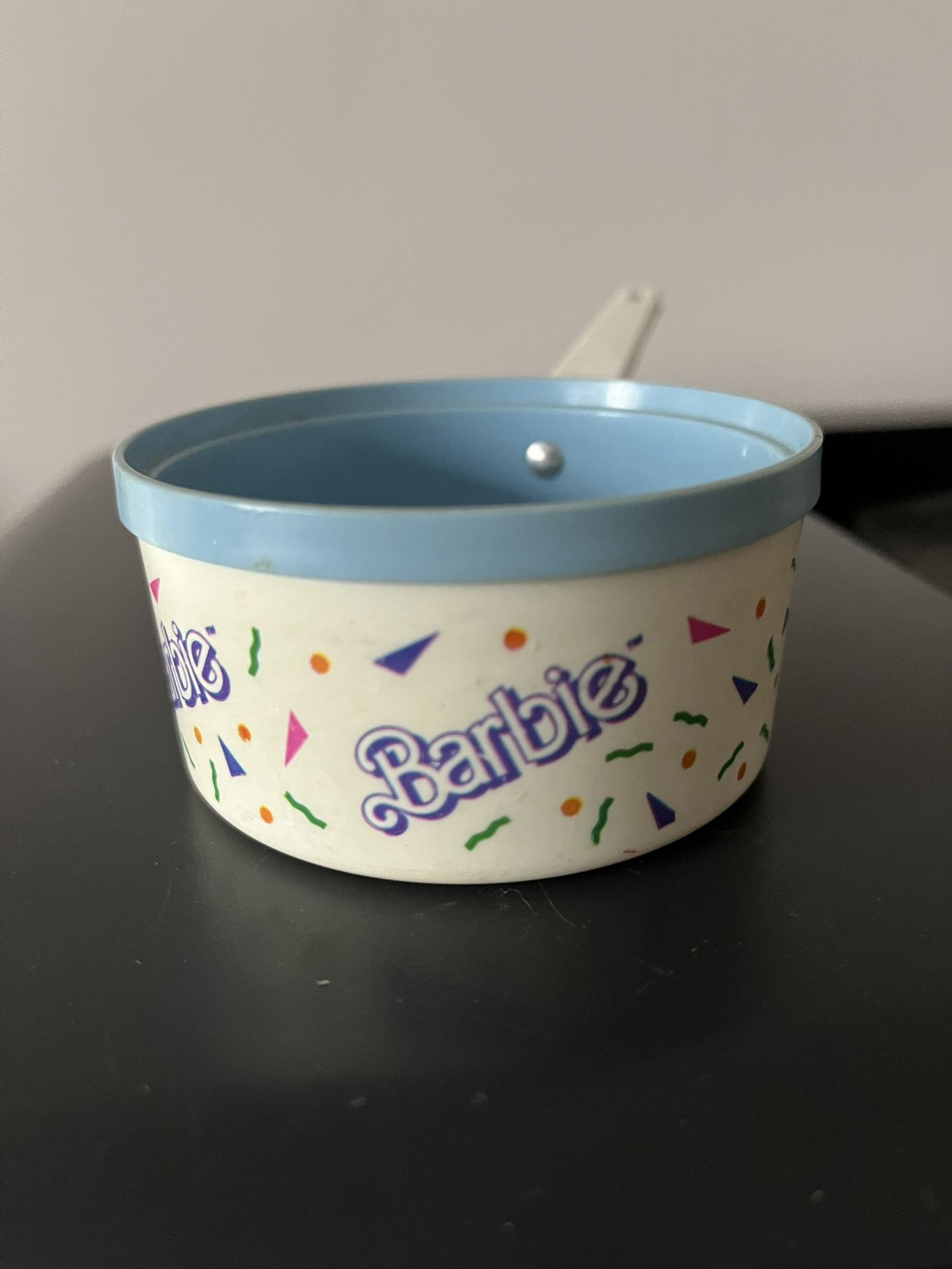 Vintage Barbie Plastic Pot With Handle 1.5” Tall 3.25” Diameter
