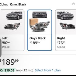 Halogen Headlights Left And Right Honda Accord 2013, 2014, 2015
