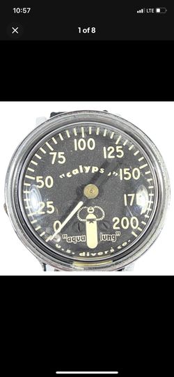 Vintage US Divers Calypso Aqua Lung 200' Depth Gauge 48mm Silver Case Black Band
