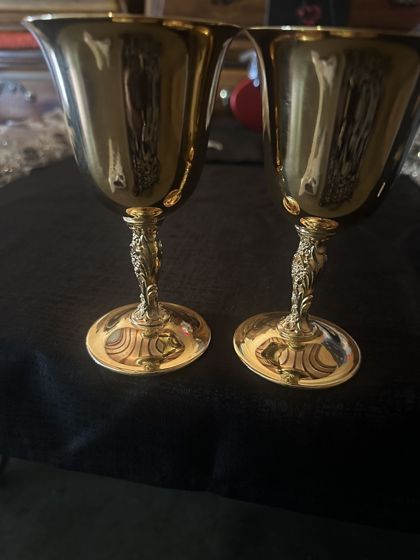Six vintage 24k gold goblet glasses 