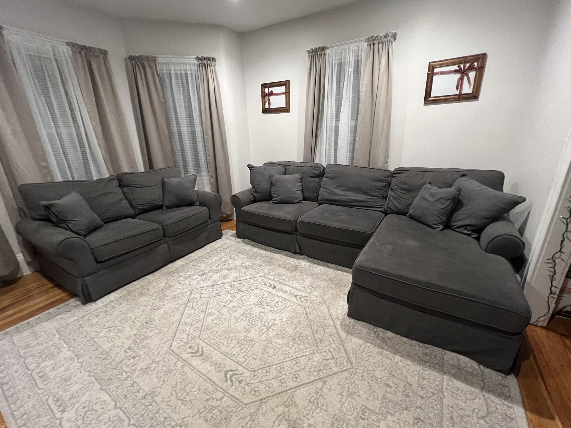 Charcoal Grey Sofa Chaise and Love Seat