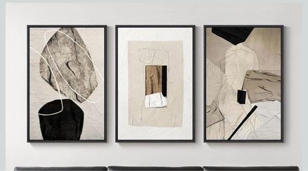 Large Framed Neutral Abstract Wall Art for Living Room,Set of 3, 24x36 In