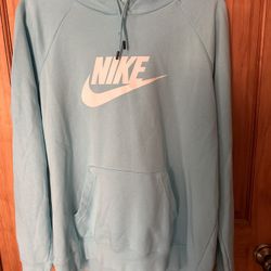Nike Sportswear Club Fleece Hoodie Mens M Kangaroo Pocket Drawstrings Light Blue