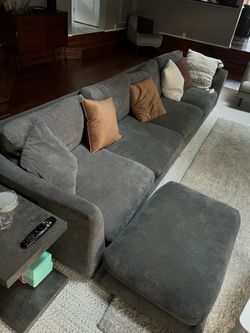 140-inch Grey Sofa with Ottoman