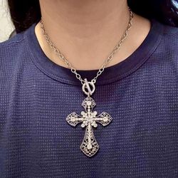 Silver Cross Pendant Necklace Gothic Necklace 