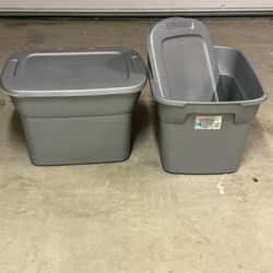 Two (2) 18 Gallon Gray Sterilite Storage Bins Totes Perfect For Garage