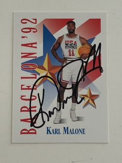 KARL MALONE 1991-92 Skybox - #535  (92 Barcelona Team USA) Olympic Dream Team signed/auto with COA