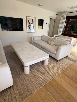 Two Crate n Barrel cream linen couches 86”