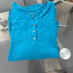 Chico's Women's Size Medium Turquoise Three-Quarter Length Sleeve