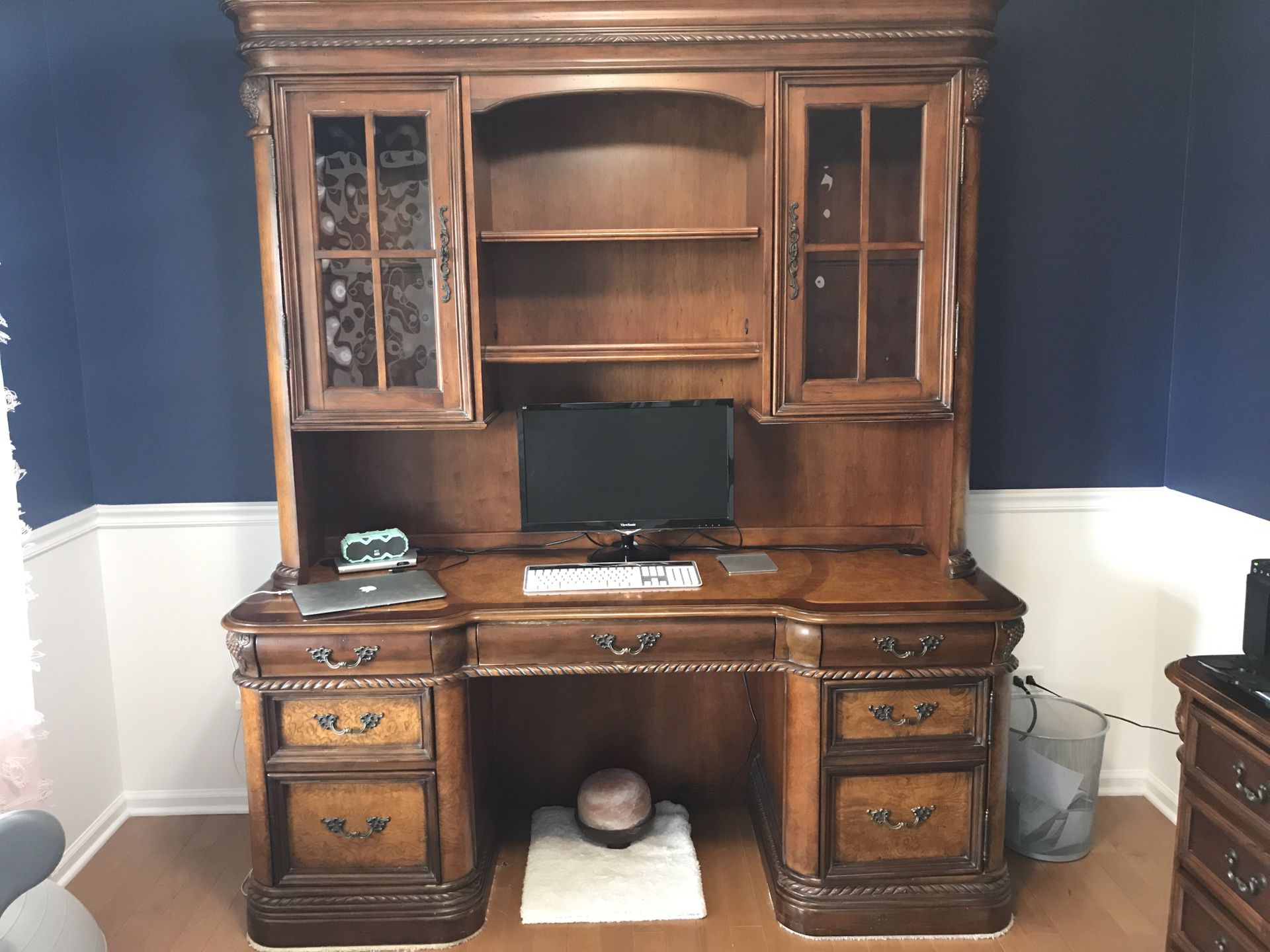Wood Desk with lighted hutch