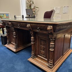 Antique Belgian Lions Heads partner desk