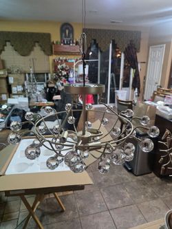 3-Light 20" Daisy Crystal Glass Balls Flush Mount - Brushed Silver-ish Champagne