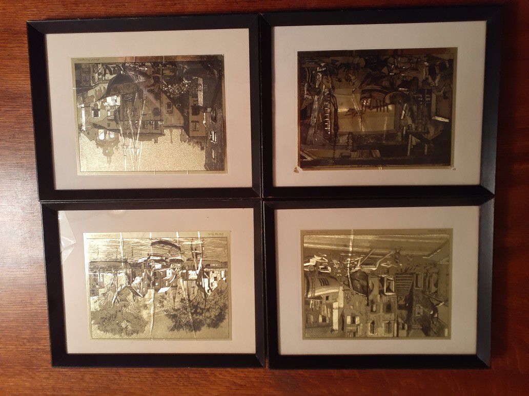 4 Vintage Lionel Barrymore's Gold Etchings Pictures 