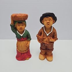 Lot of 2 Doo Lee Koreart man and woman with Basket Resin Figurines 6.5"