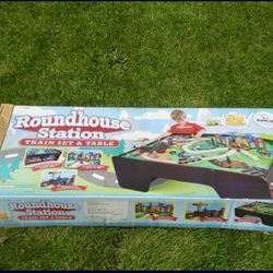 Train Table With , Trains, Crane, Storage NEW IN BOX