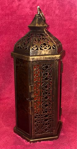 Rustic Moroccan Style Tin Metal 13” x 5” Votive Pillar Lantern Candle Holder NEW!