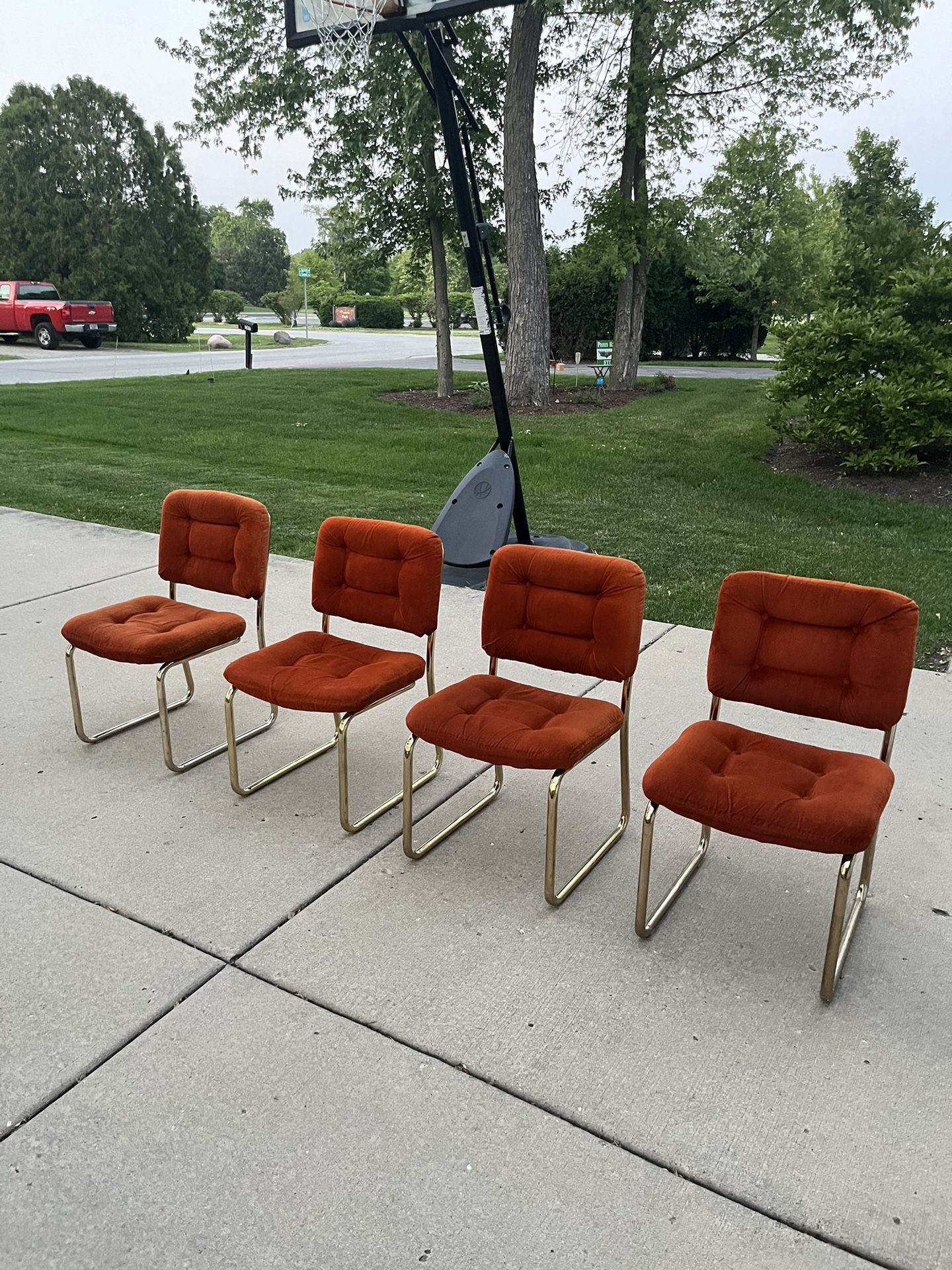 MID CENTURY MODERN ORANGE VELVET CHAIRS